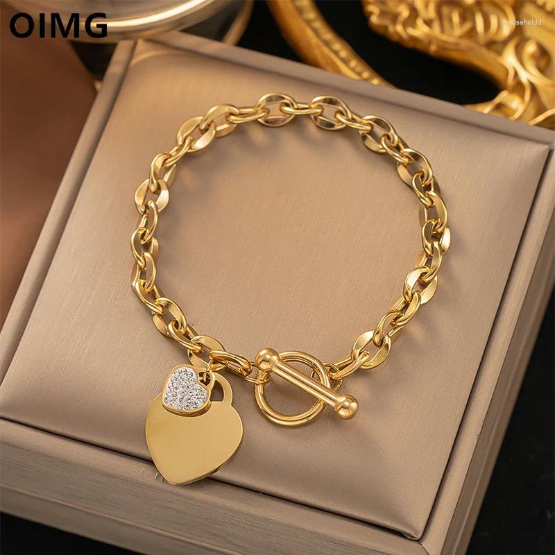 Charm Bracelets OIMG 316L Stainless Steel Gold Plated Waterproof Geometric Heart Pendant Bracelet & Bangle For Women Girl Not Fade Wholesale