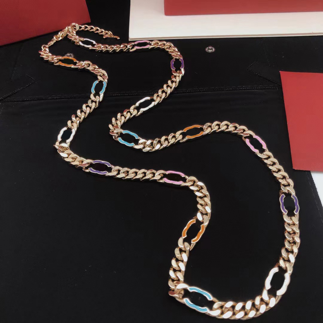 2025 new New Color enamel letter sweater Fashion Exquisite brand Designer Chain Long Necklace Gift Jewelry Brass material Gold Sier Optional