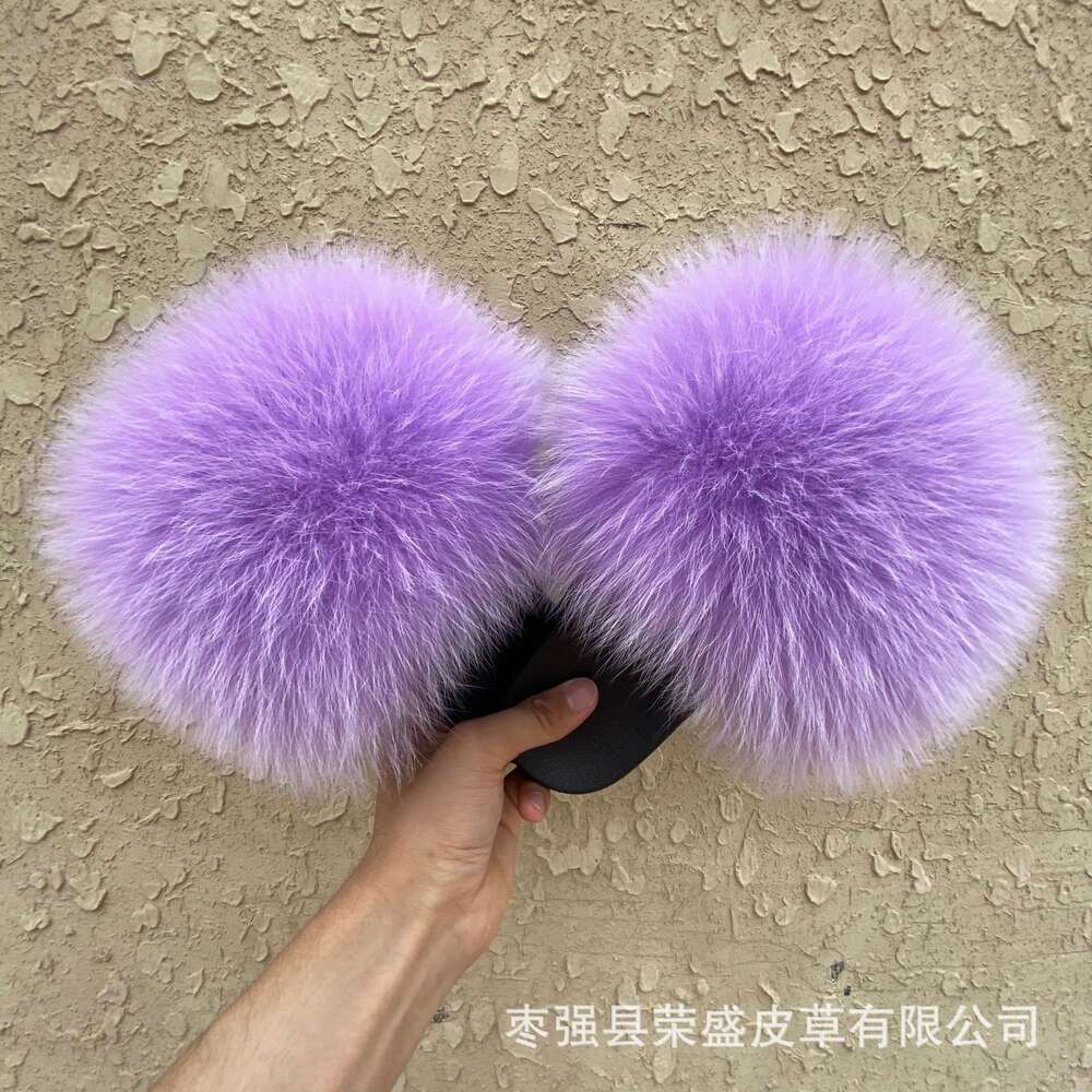 Fashion Women Faux Fur Slide Vegan Slippers, Open Toe Fluffy House Indoor Slides Winter Women's Slipper