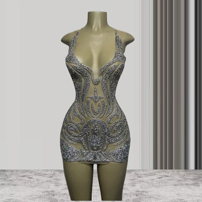 Silver Sexy Sheer Beaded Short Prom Dresses For Black Girls See Through African American Cocktail Dresses Birthday Party Homecoming Gowns