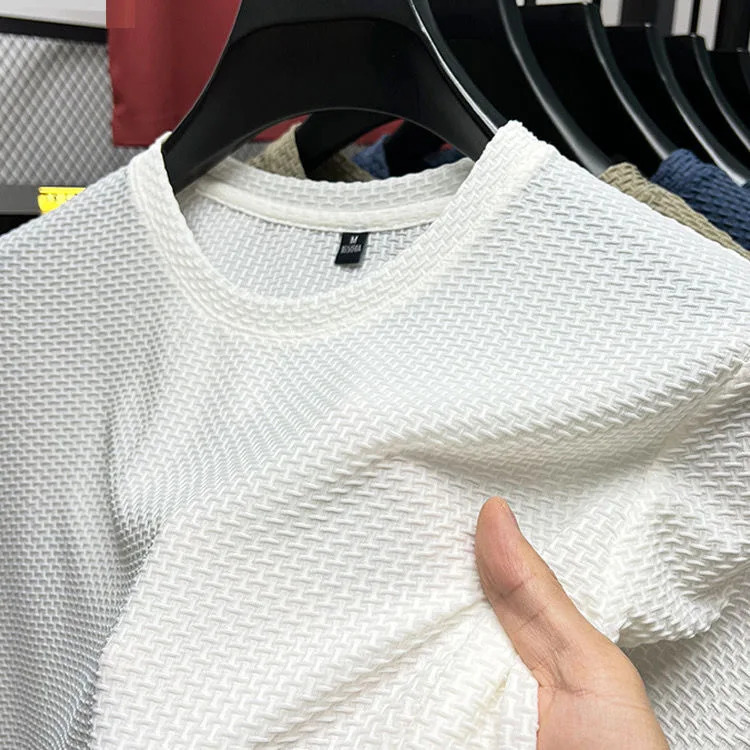 M-5XL Summer New Mens Round Neck Short Sleeved T-shirt Wrinkle Resistant And Breathable Top Texture Fabric Leisure Versatile 240618