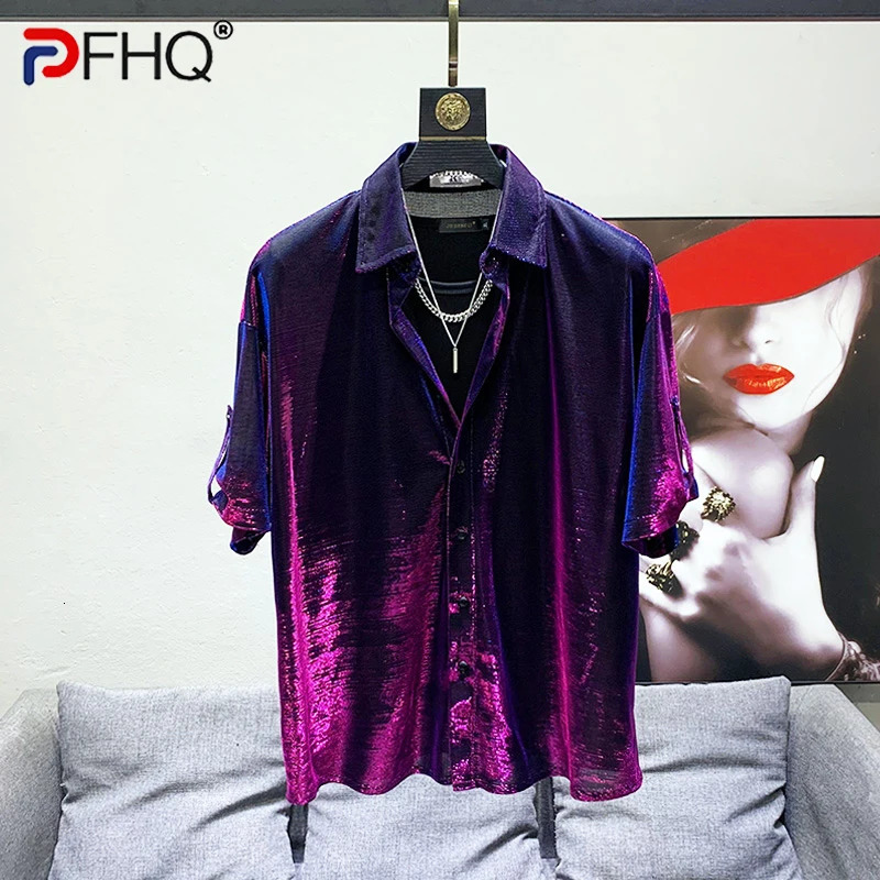 PFHQ Summer Mens High Quality Shirts Thin Ins Personalized Contrast Color Chemise Hommes De Luxe Temperament Original 21Z1293 240617