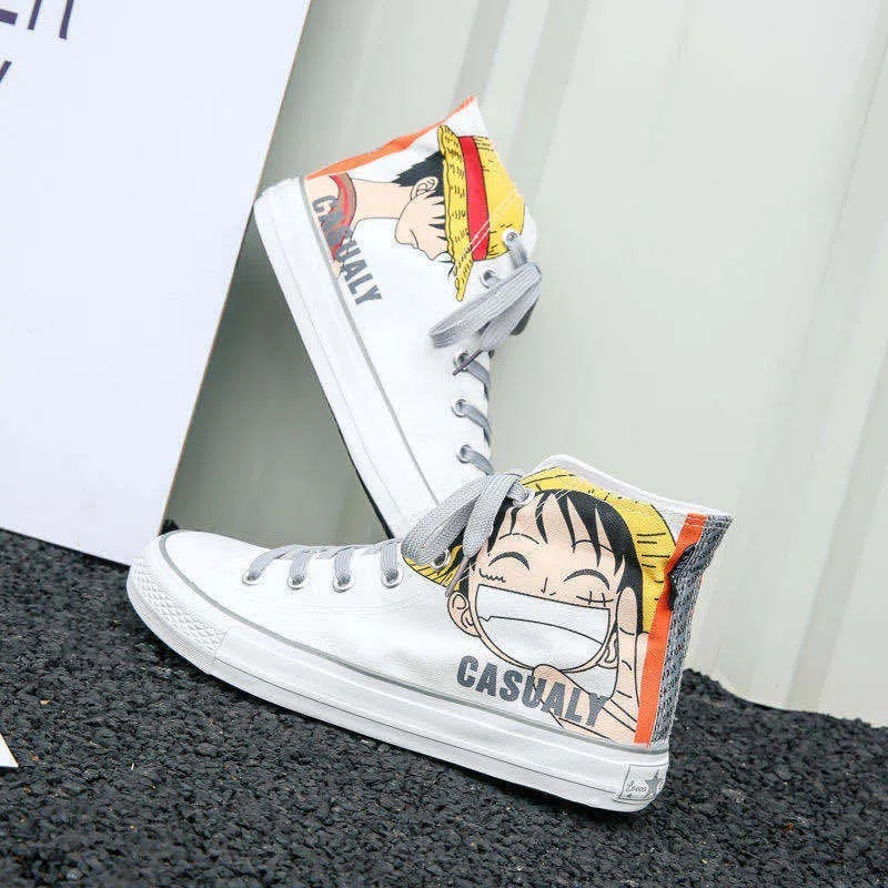 Designer Shoes In Black And White High Top 2024 Fashion Cartoon Character Print Canvas Mens Shoes