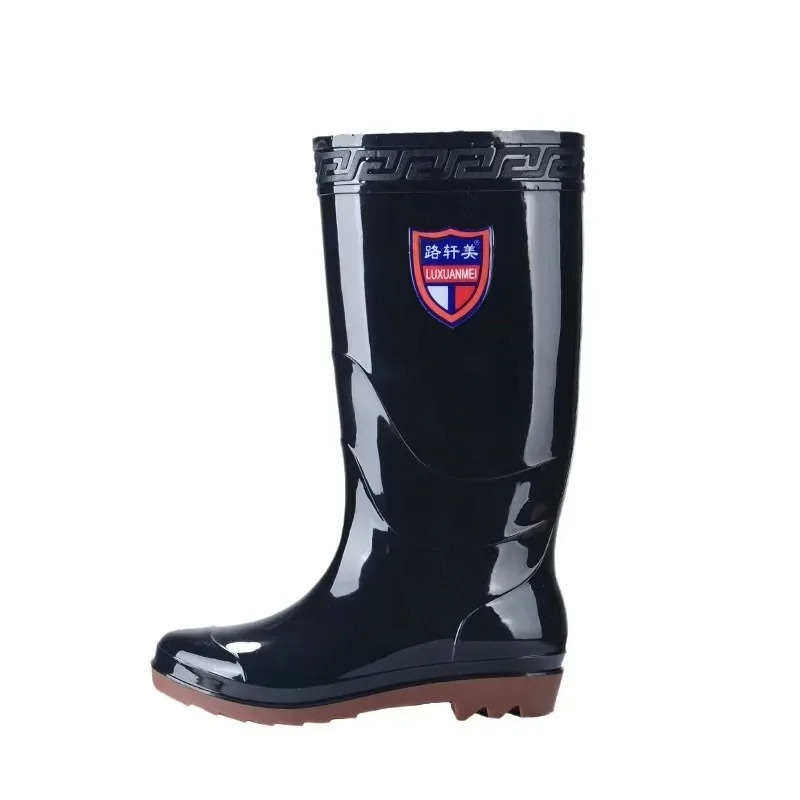 Mens Rain Boots Round Toe Wedge Wear-resistant Fashion Fishing Boots Non-slip Plastic Water-proof Rain Boots Tendon Bottom 240618