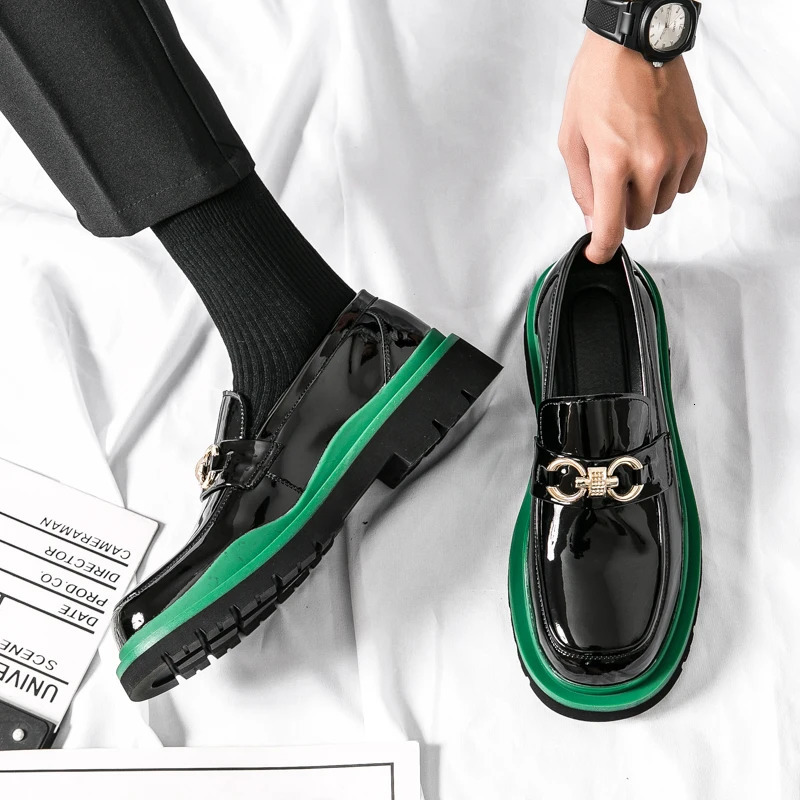 Metal Buckle Men Thick Soled Slipon Shoes Formal Dress Shoe Masculino Leather Genuine Elegant Mens Casual Office Loafers 240617