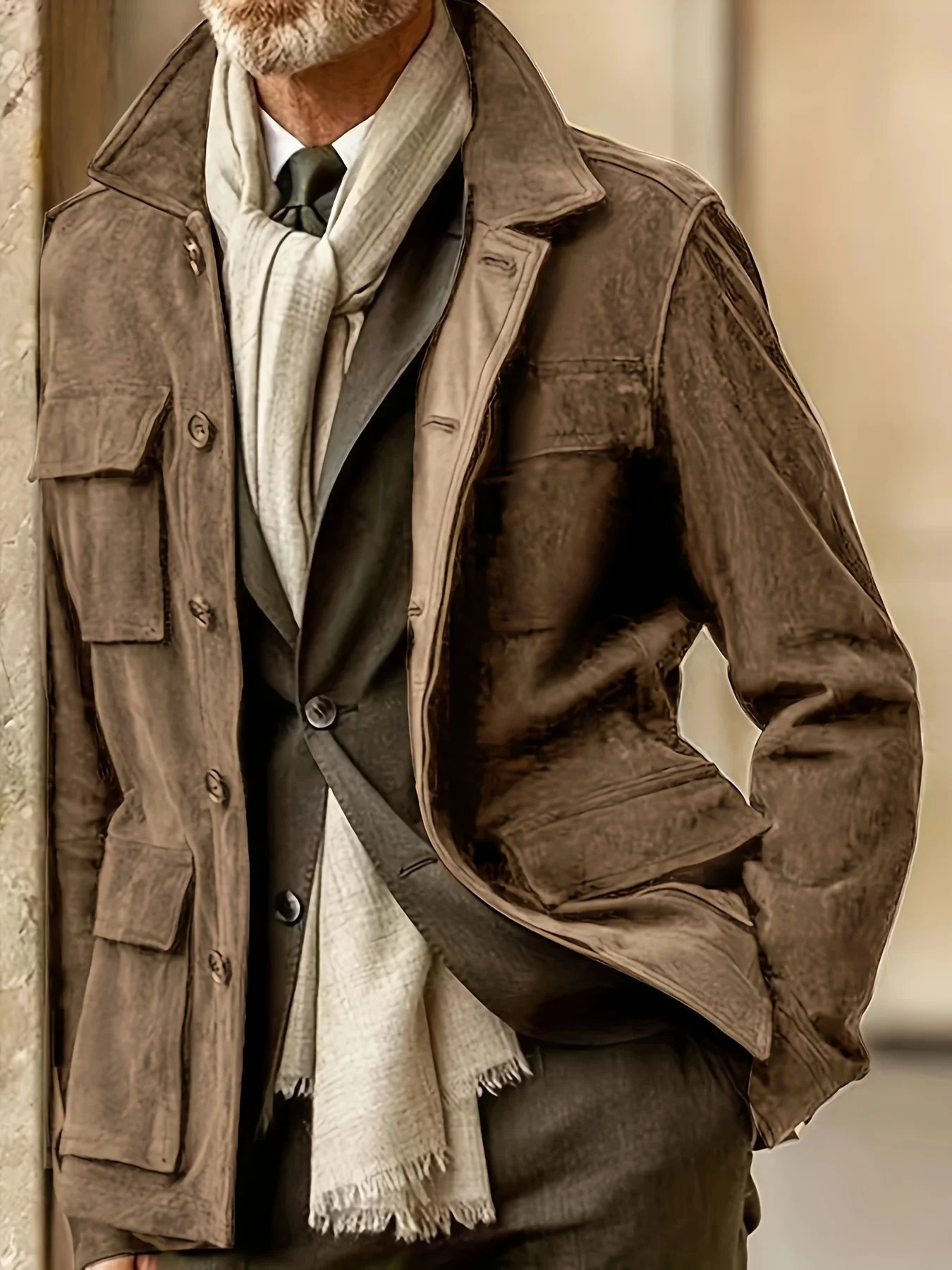 Men's Jackets Spring and autumn mens suede casual jacket with multiple pockets fashionable mens jacket 240617