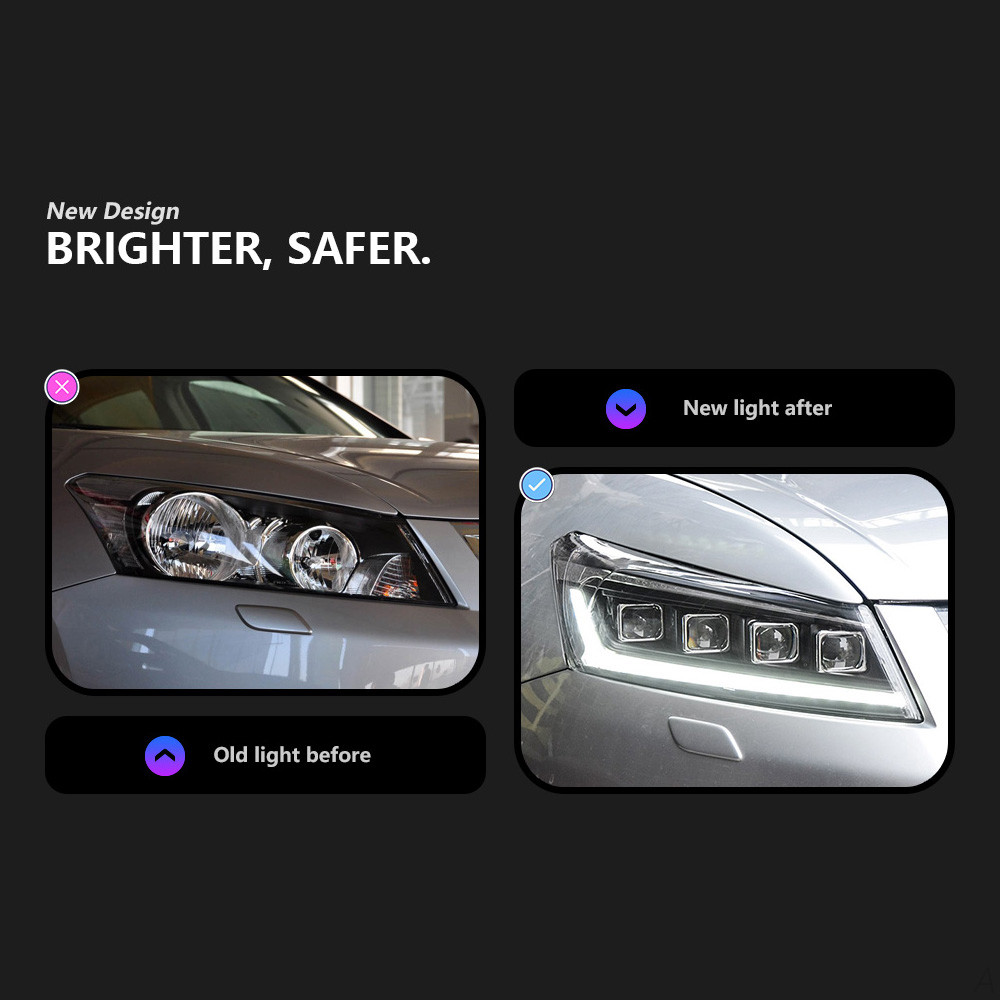 LED Headlight for Accord 2008-2012 Dynamic Signal LED DRL Hid Head Lamp Angel Eye 4 lens Headlights