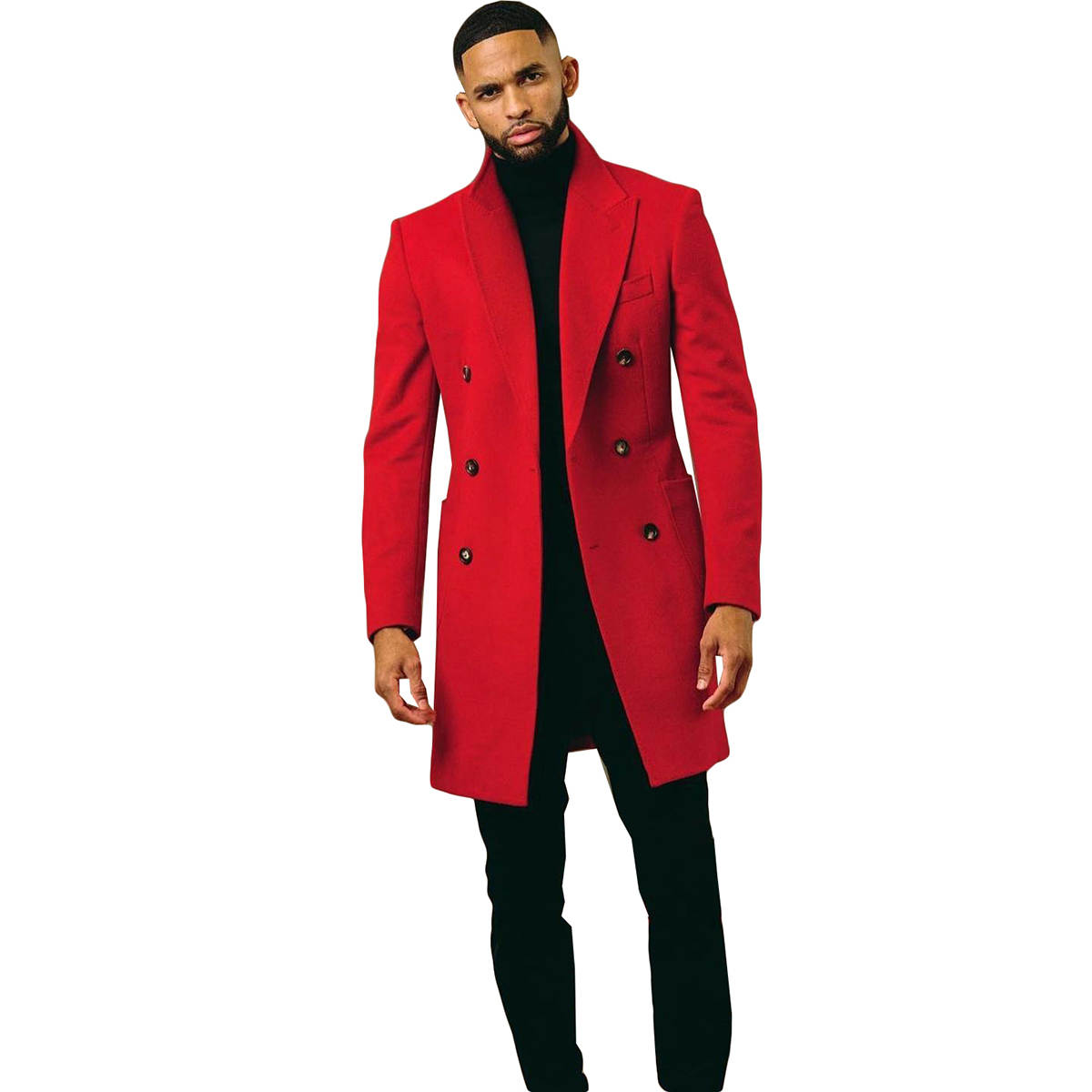 Vintage Red Men's Coat Blazer Long Formal Business Groom Tailored Winter Wear Jacket Tuxedos