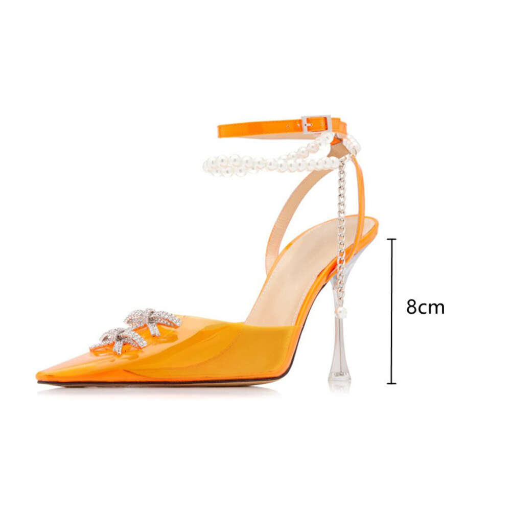 Pearls Crystal Bowknot Women Pumps Fashion Transparent PVC Slingbacks High Heels Elegant Pointed Toe Summer Party Shoes