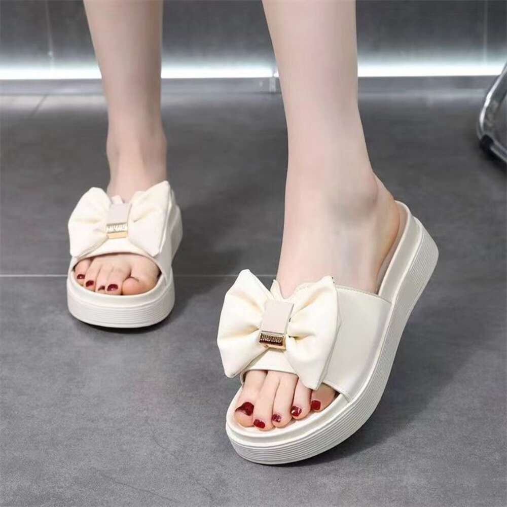 Soft Bow Slippers Women's Summer Thick Bottom 2024 New Fashion All-match