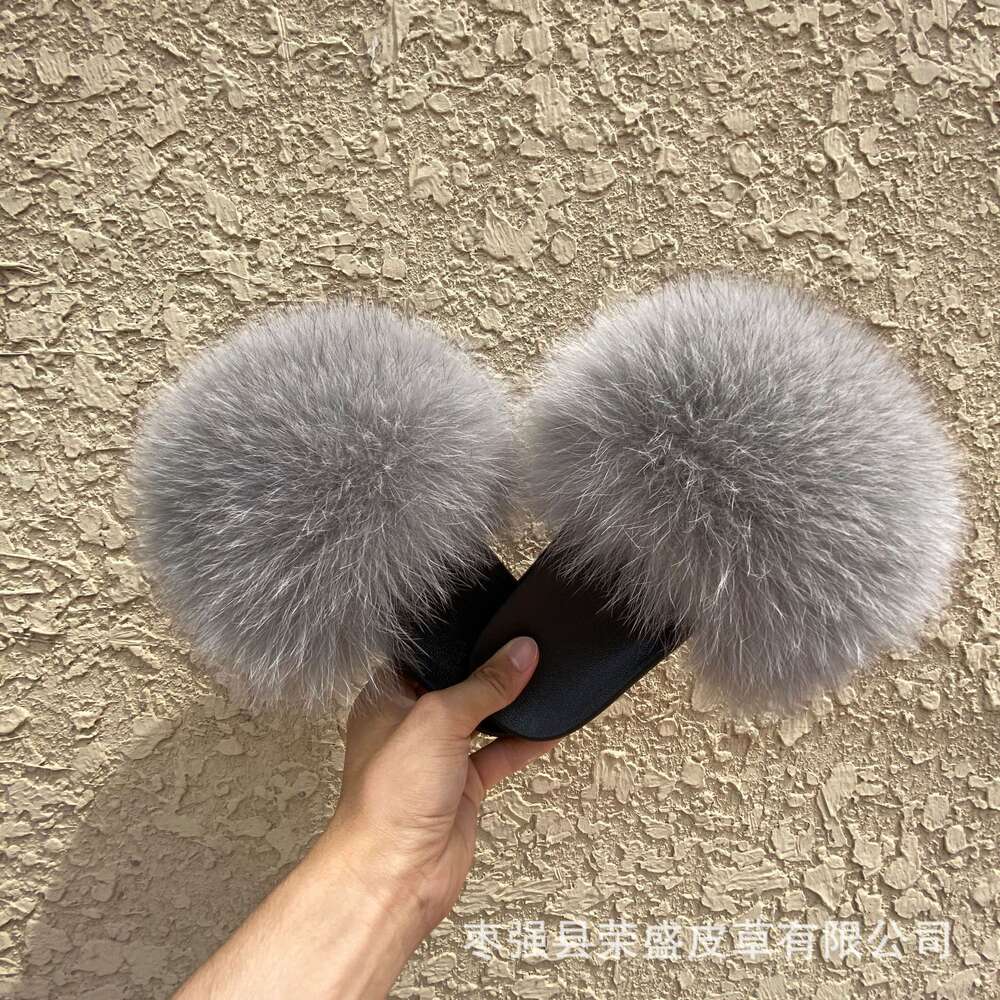 Fashion Women Faux Fur Slide Vegan Slippers, Open Toe Fluffy House Indoor Slides Winter Women's Slipper