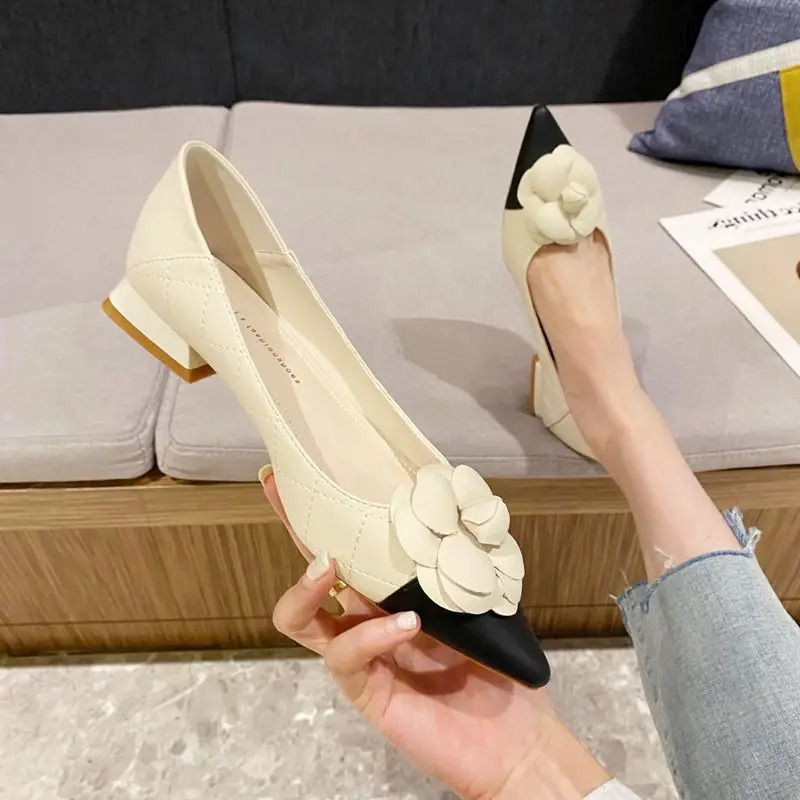 Color matching shoes womens thick high heels spring clown elegant floral soft leather flat shoes regular shoes 240713
