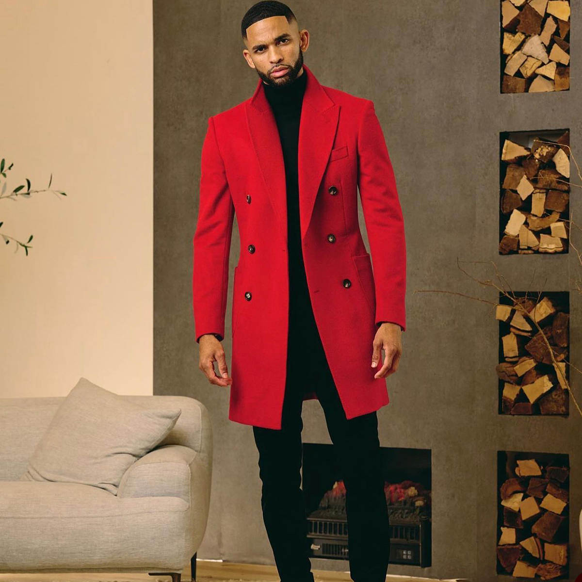 Vintage Red Men's Coat Blazer Long Formal Business Groom Tailored Winter Wear Jacket Tuxedos