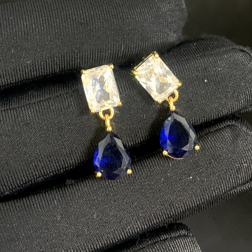 New 925 Sterling Silver Water Drop Cubic Zirconia Earrings Big blue white CZ Bridal Crystal Wedding Brides Fashion Jewelry
