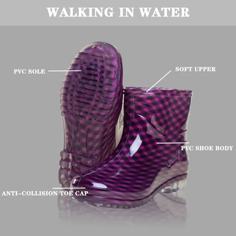 Ladies Waterproof and Non-slip Kitchen Work Rubber Shoes Fashionable PVC Material Short Tube Rain Boots Waterproof 240618