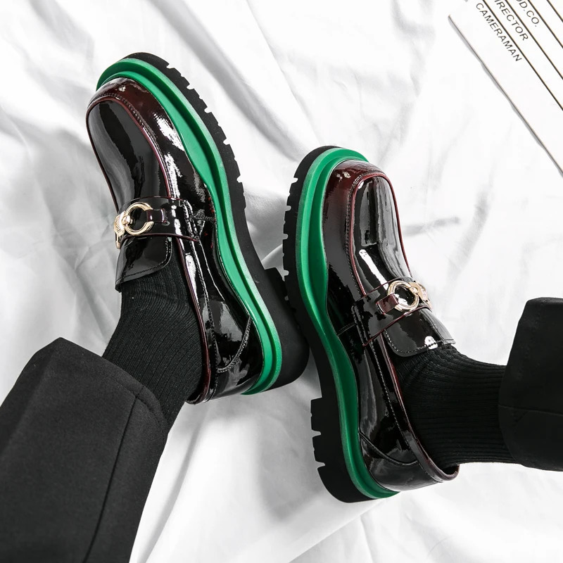 Metal Buckle Men Thick Soled Slipon Shoes Formal Dress Shoe Masculino Leather Genuine Elegant Mens Casual Office Loafers 240617