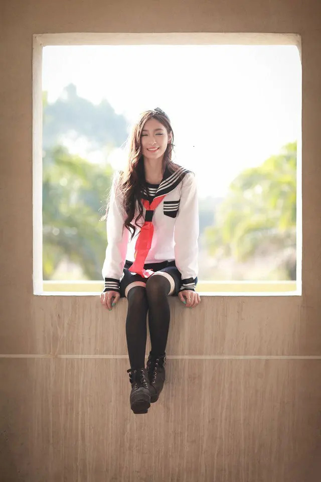 Black White JK Uniform Summer long Sleeve Japanese School Uniforms Girls Sailor Sets Pleated Skirt COS Costume 240617