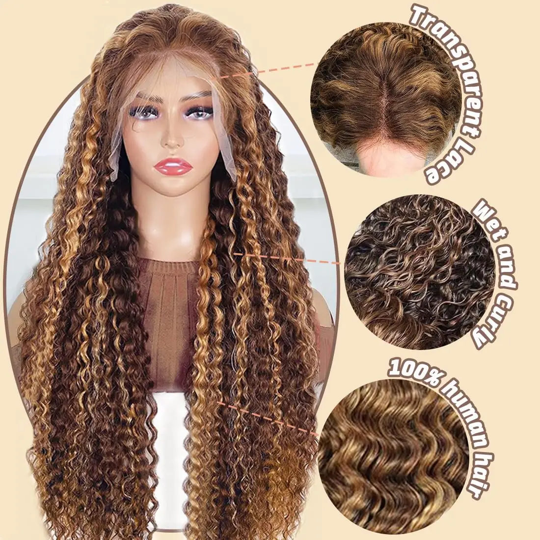 Curly Highlight Human Hair 13X4 13X6 Hd Wig Glueless 30 40 Inch Deep Water Wave Honey Blonde Lace Frontal Wigs Synthetic 250820