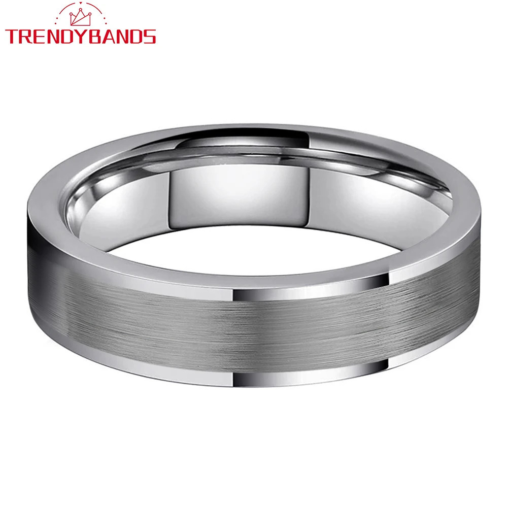 6mm Black Mens Womens Tungsten Carbide Ring Engagement Wedding Band Flat Brushed Polished Shiny Comfort Fit 240618