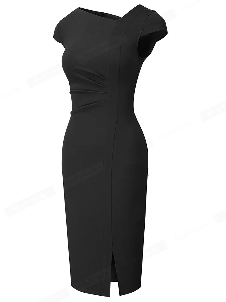 Nice-forever Summer Women Elegant Front Split Office Plain Dresses Business Formal Vintage Bodycon Slim Dress B700 240617
