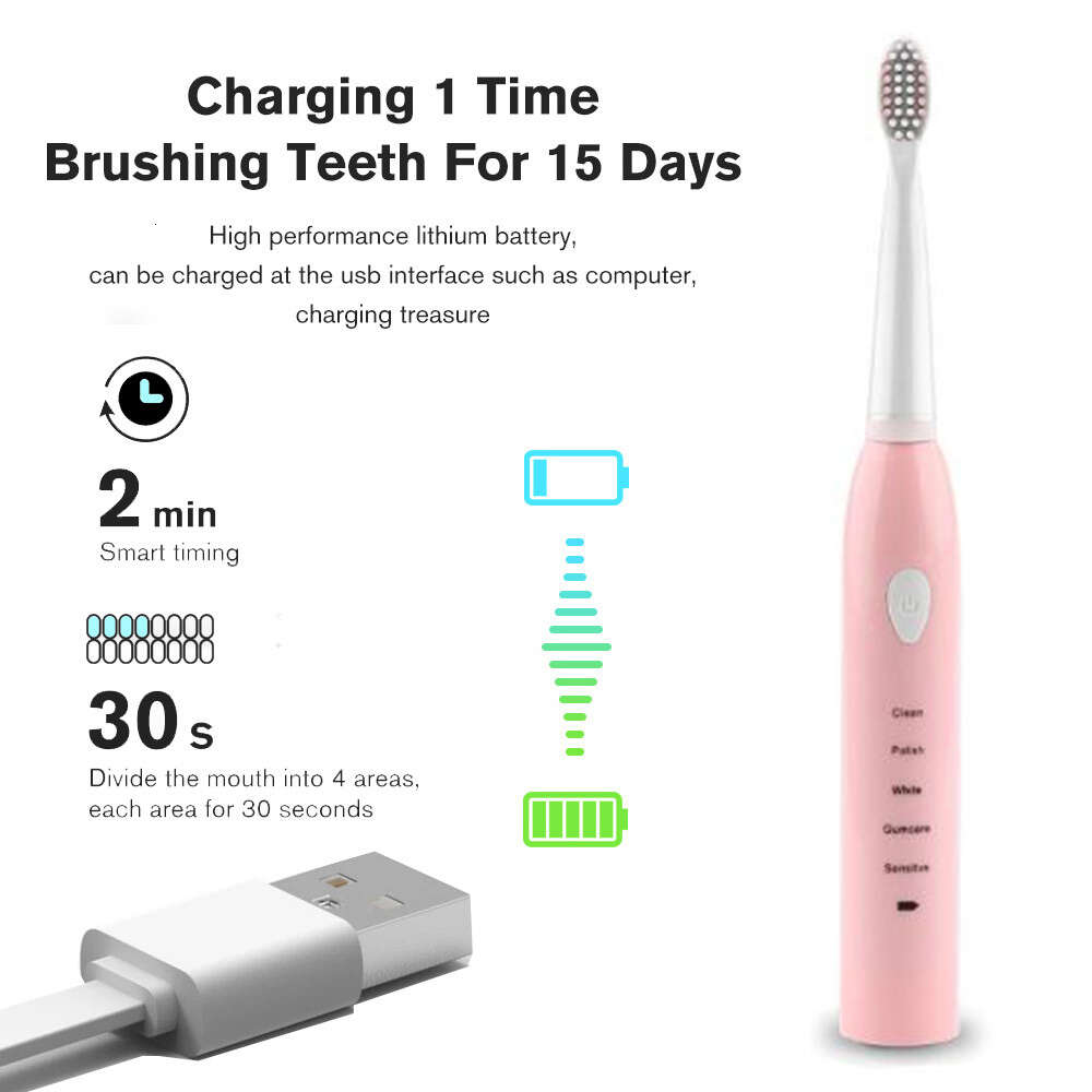 Super Sonic Electric Toothbrush for Adults Kid Smart Timer Whitening IPX7 Waterproof USB Charge Replaceable Brush Head J110 J209 F618-15