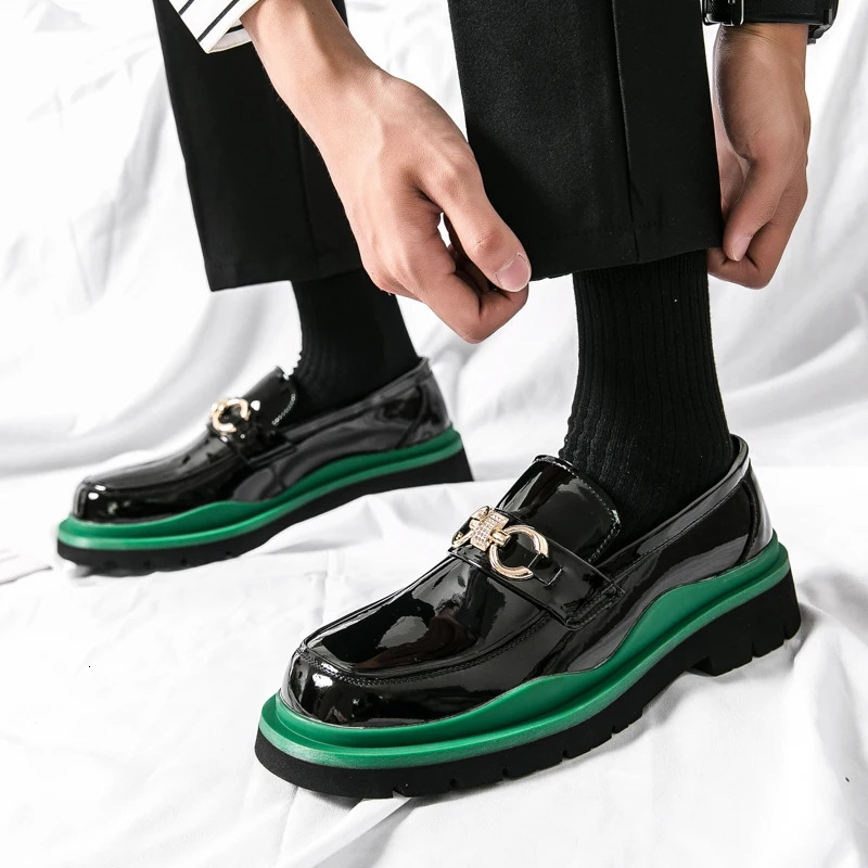 Metal Buckle Men Thick Soled Slipon Shoes Formal Dress Shoe Masculino Leather Genuine Elegant Mens Casual Office Loafers 240617