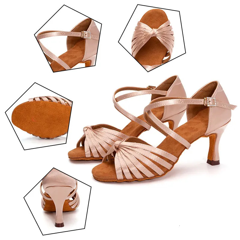 HROYL Latin Dance Shoes for Woman Girls Ladies Silk Satin Ballroom Modern Tango Dancing Shoes Salsa Practice Shoes Sandals 240617