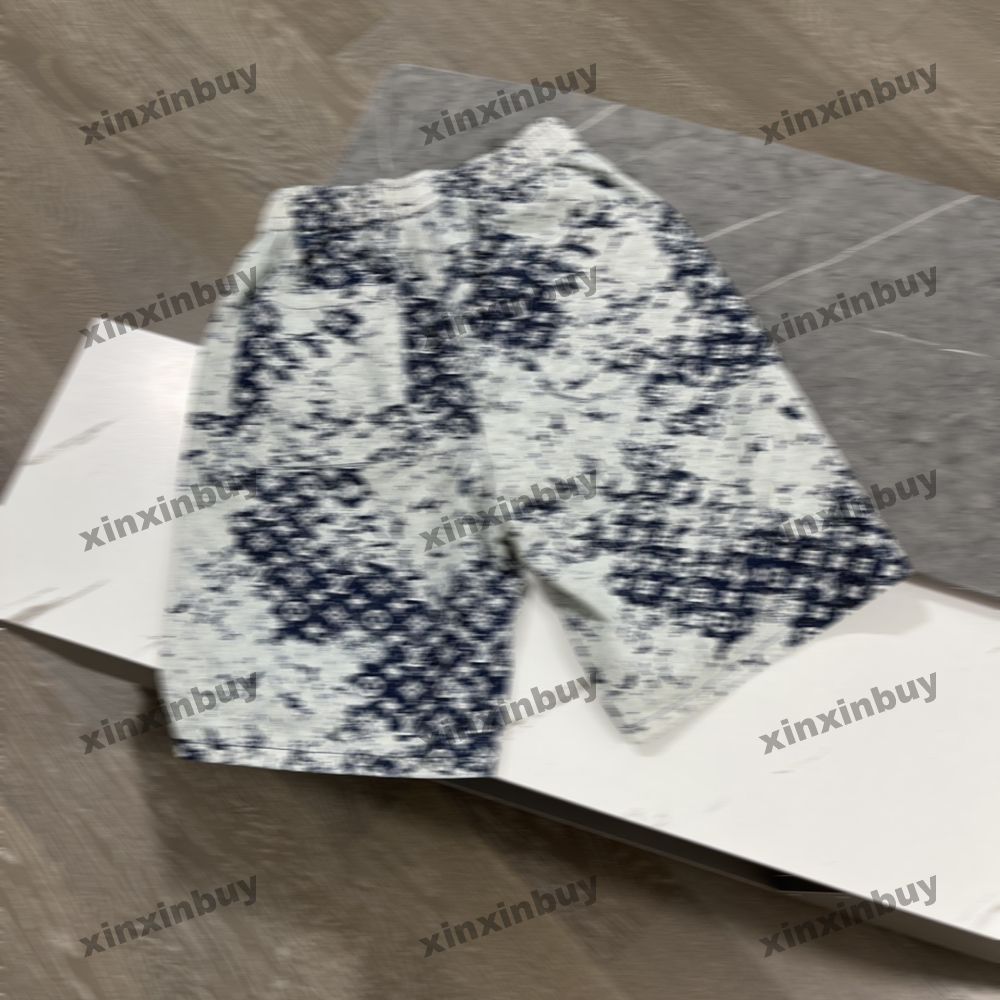 xinxinbuy Men women designer pant tie dye pocket Letter Jacquard denim shorts Spring Casual pants Black blue green red M-2XL
