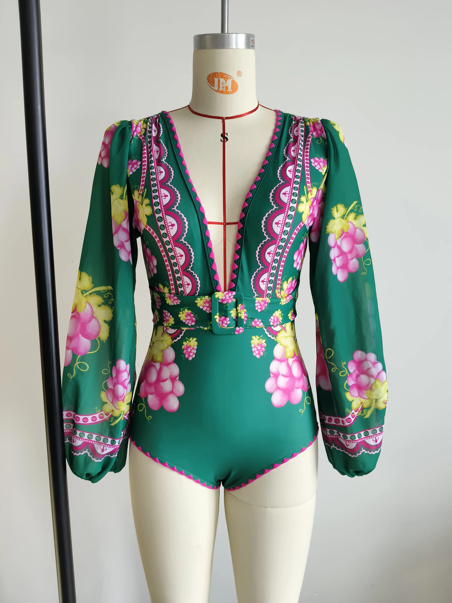 Women Swimwear 2PC Coverup Swimsuit Ruffle Dongbei Printed Deep V Onepiece Monokini Kimono Bikini Suit Summer Beachwear 240618