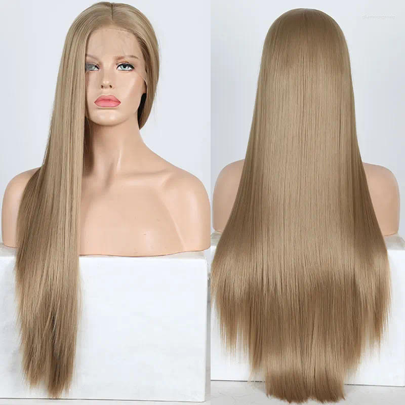 Bombshell Light Brown Hair Silky Straight Synthetic Lace Front Glueless Heat Resistant Fiber Natural Haire For Women