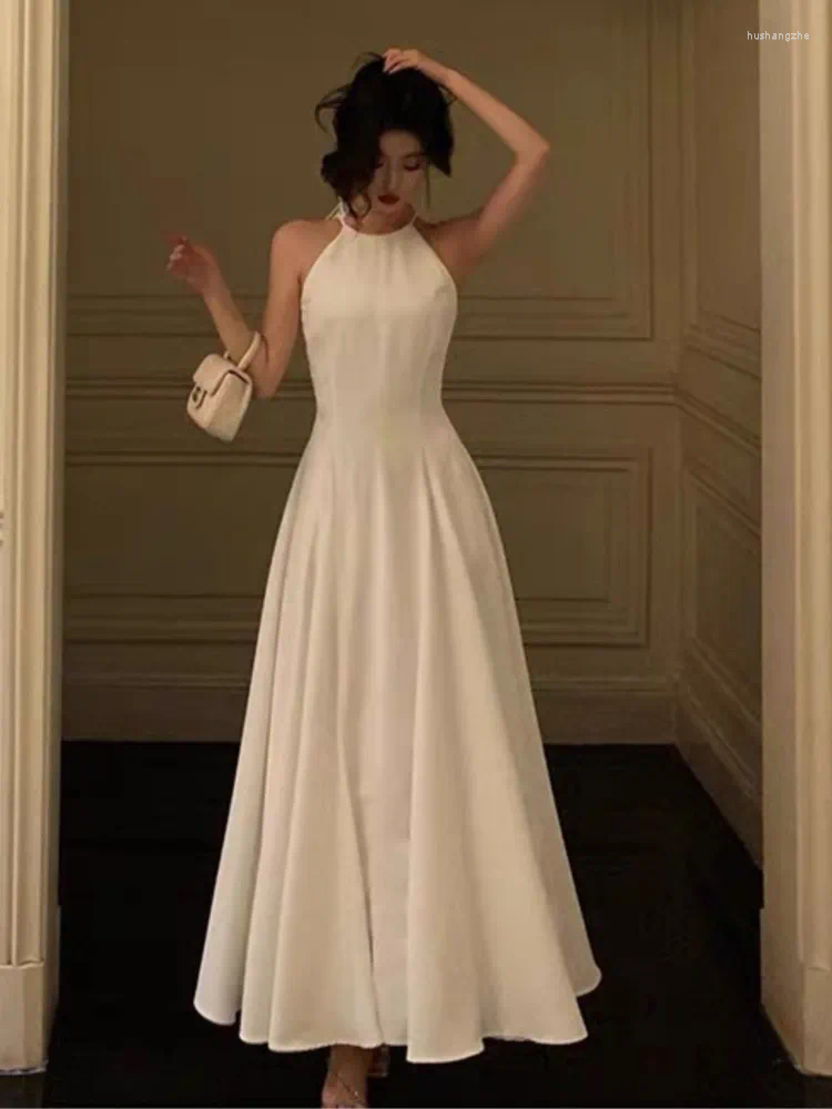 Casual Dresses France Vintage Halter Evening Party Long For Women Solid Sleeveless A-line Princess Wedding Prom Robe Spring Vestido