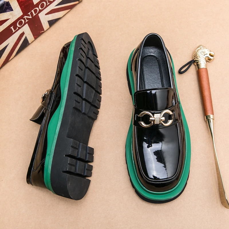 Metal Buckle Men Thick Soled Slipon Shoes Formal Dress Shoe Masculino Leather Genuine Elegant Mens Casual Office Loafers 240617
