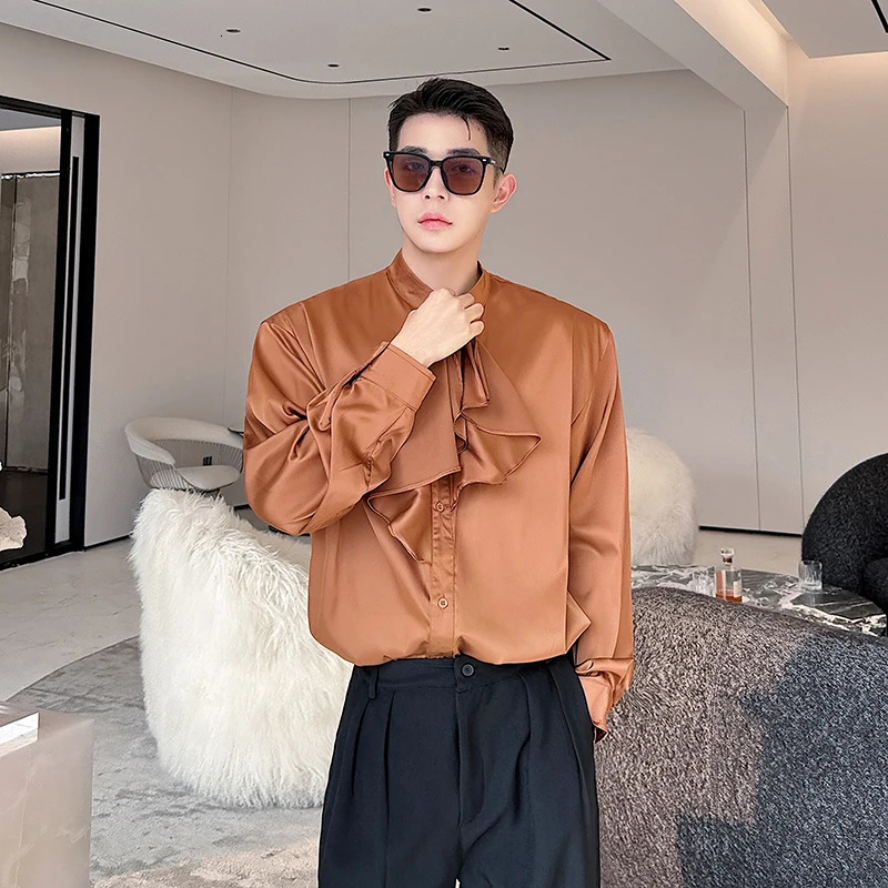 Lotus Leaf Collar Shirts Men Streetwear Show French Vintage Fashion Loose Casual Party Dress Shirts Man Blouses 240615