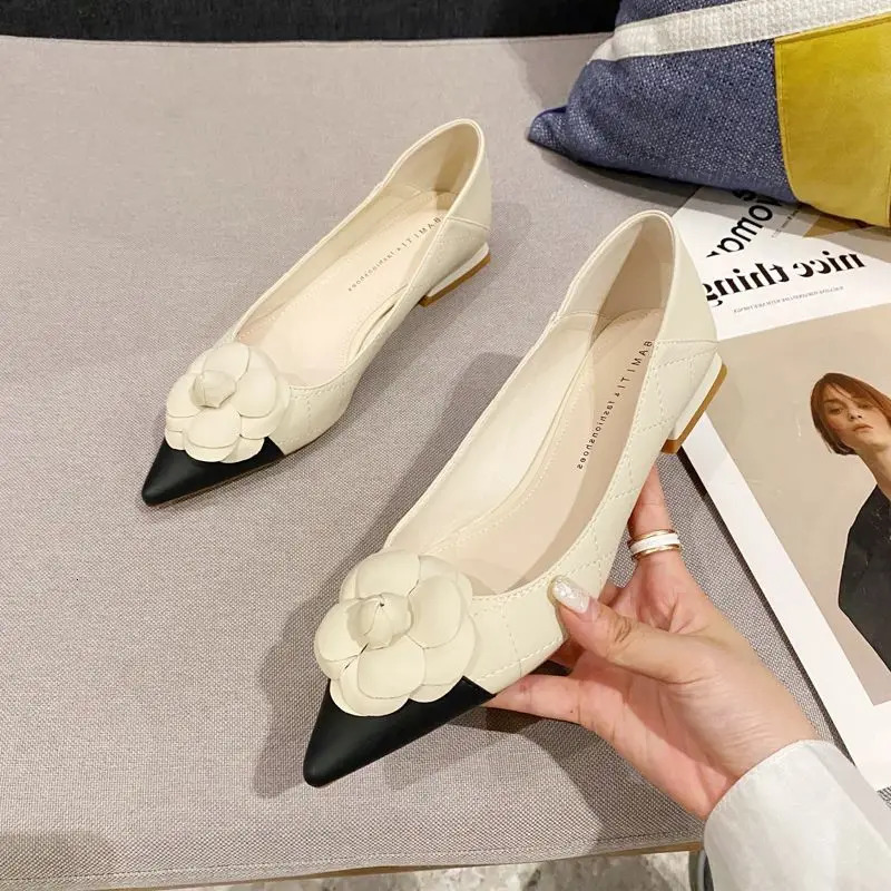 Color matching shoes womens thick high heels spring clown elegant floral soft leather flat shoes regular shoes 240713