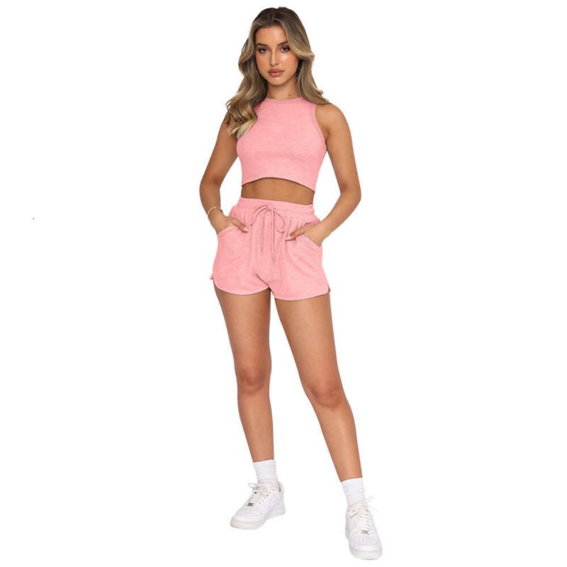 Yoga Set Summer workout gym set New Product Casual Short Sports Tank Top Women Vest and Drawstring Shorts Fiess Suit