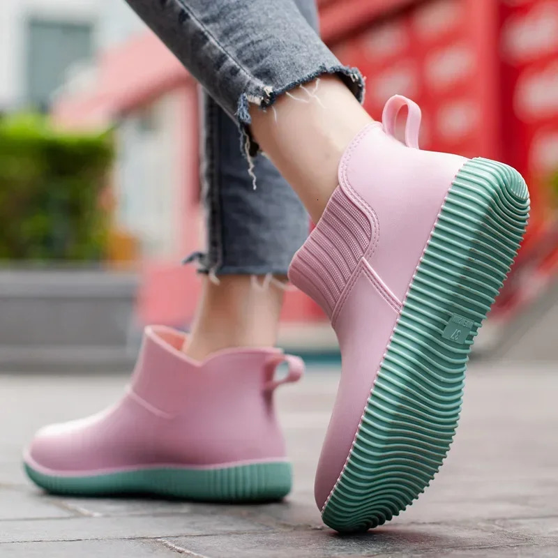 Trend Rain Boots Womens Slip-on Women Rain Boots Non-slip Waterproof Ankle Rainboots Female Home Work Short Boots Botas Mujer 240618