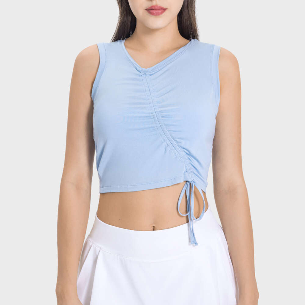 2025--Yoga Vest Women Gym T Shirt Sports Crop Tops Fold Streetwear Knit Workout BreathableTank Top Female Without Pads