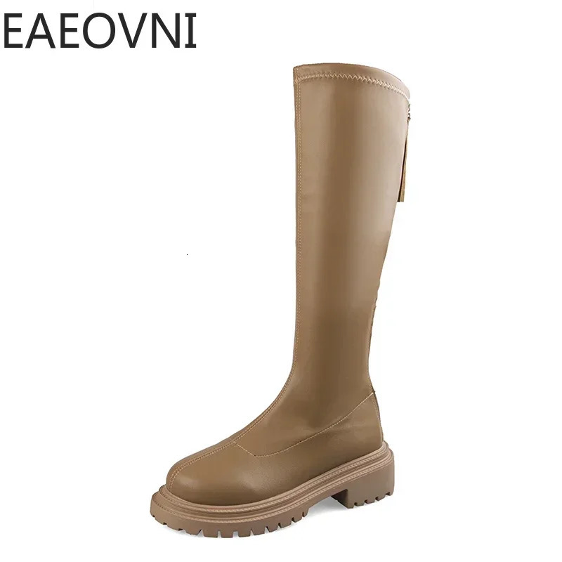 Autumn Winter Women Flats Heel Women Long Boots High Quality Soft Leather Ladies Knight Boots Casual Knee-high Boots 240618