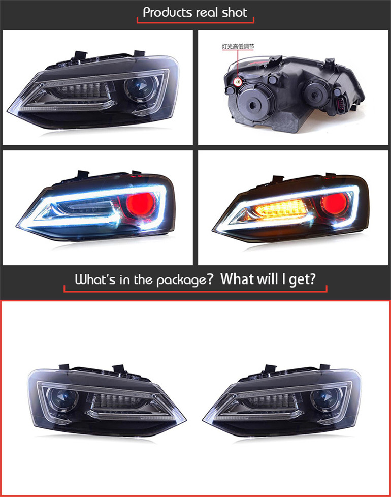For VW Polo Headlight 2010-20 18 Vento Turn Signals LED Daytime Running Lights New Upgrade Headlamps