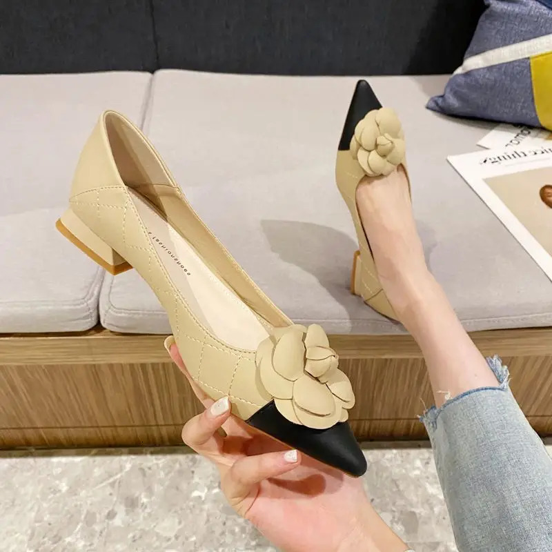 Color matching shoes womens thick high heels spring clown elegant floral soft leather flat shoes regular shoes 240713