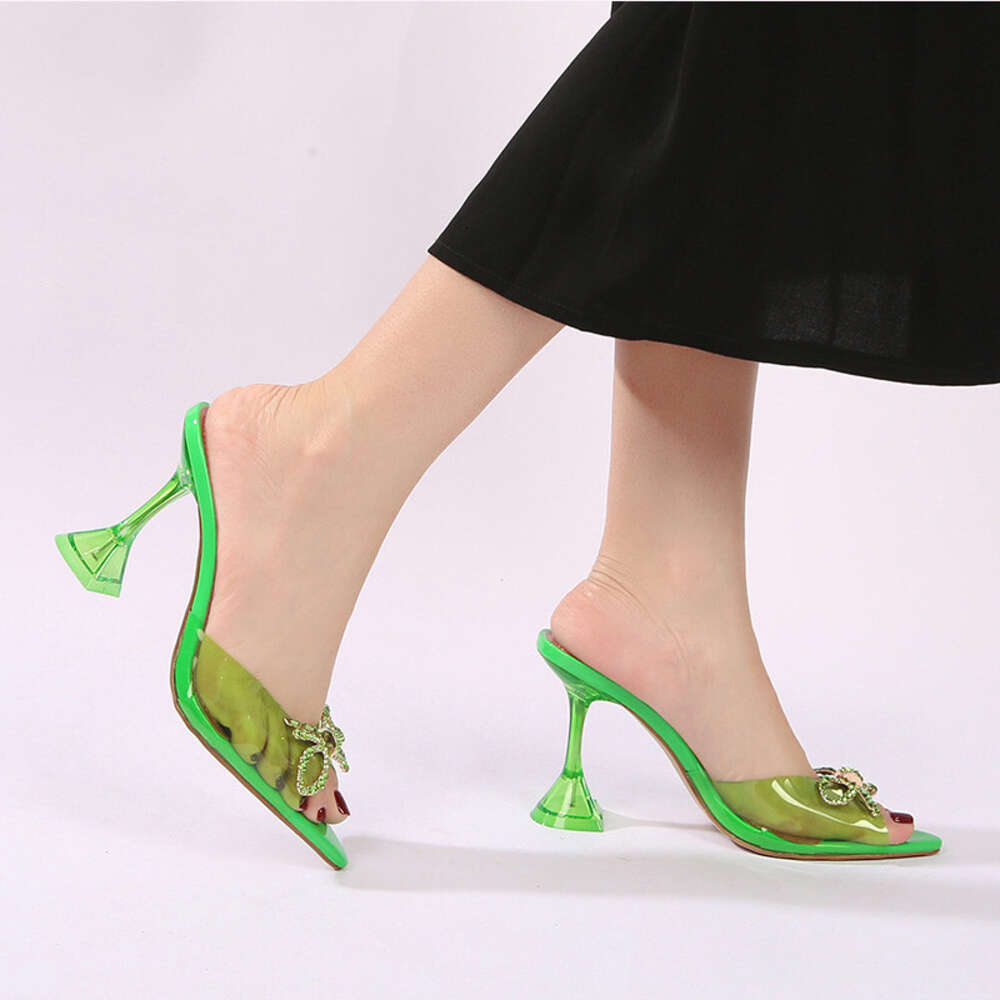 2024 Trendy Rhinestones Bowknot Women's Sandals New - Red Hot PVC Summer Jelly High Heels