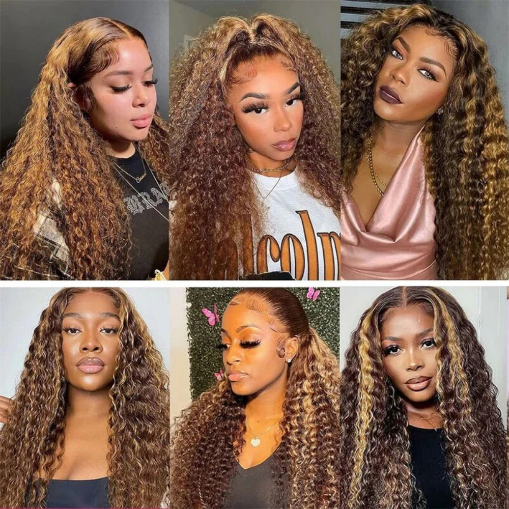 Curly Highlight Human Hair 13X4 13X6 Hd Wig Glueless 30 40 Inch Deep Water Wave Honey Blonde Lace Frontal Wigs Synthetic 250820