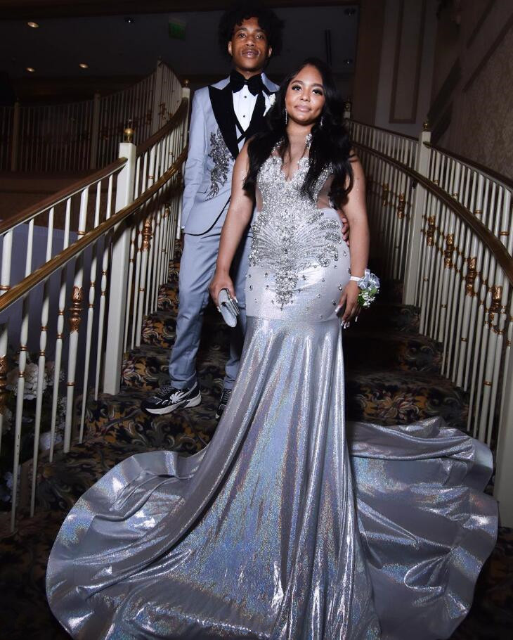 Silver Ivy Diamond Mermaid Evening Formal Dresses for Black Girl Sparkly Luxury Crystal Gillter Birthday Gala Prom Gown Robes