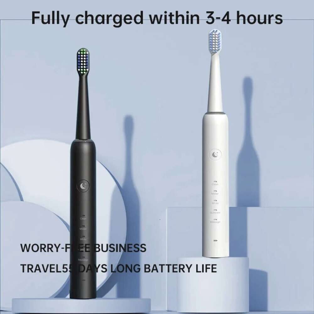 Jianpai Hollow Cup Acoustic Electric IPX7 Waterproof Black and White Body 6 Brush Head Automatic Toothbrush F618-28