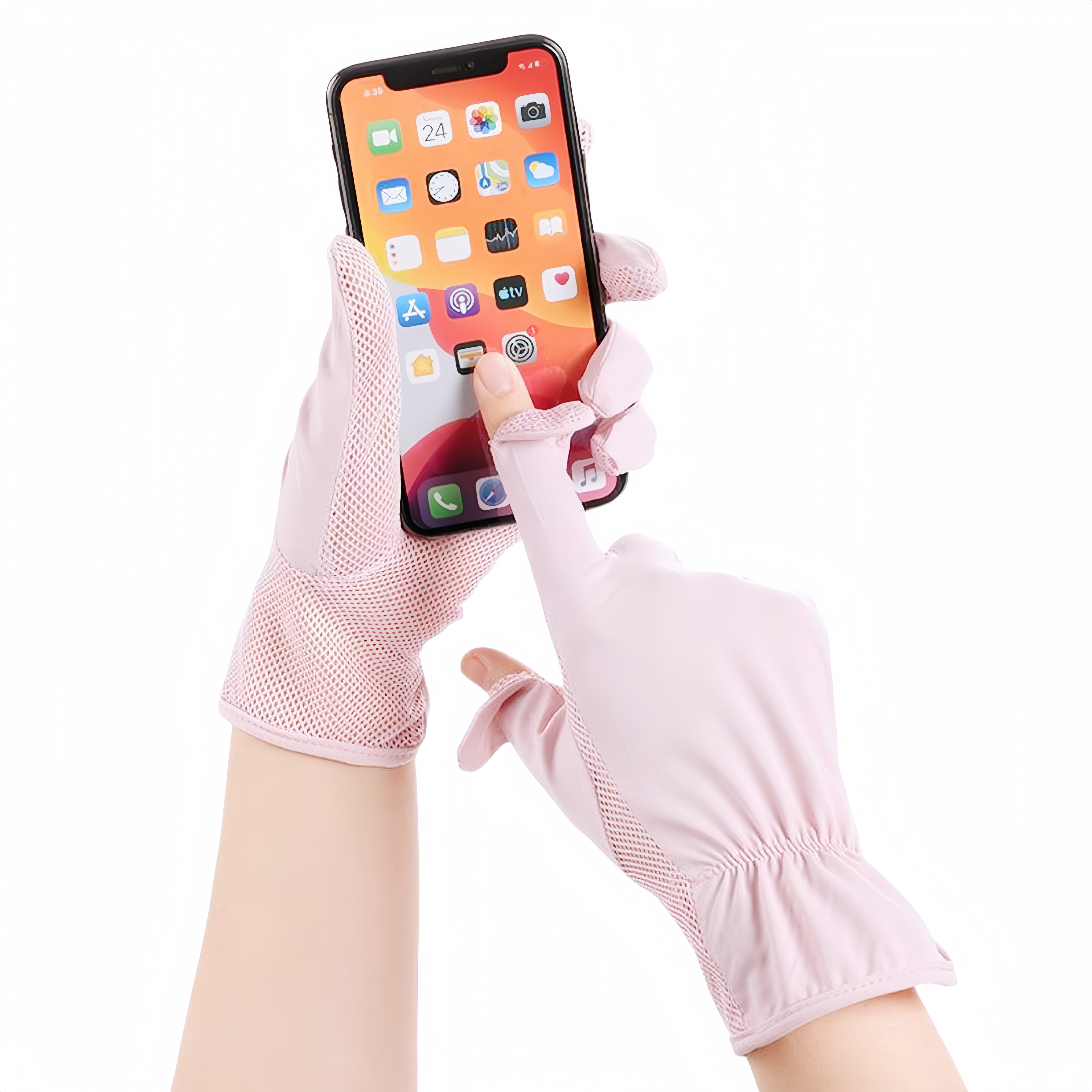 Summer cycling and driving, UV resistant, foldable touch screen, breathable ice silk gloves, cool feeling