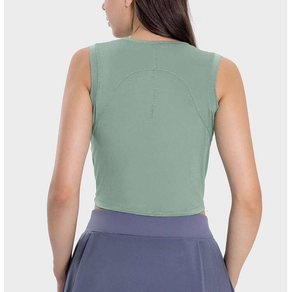 2025--Yoga Vest Women Gym T Shirt Sports Crop Tops Fold Streetwear Knit Workout BreathableTank Top Female Without Pads