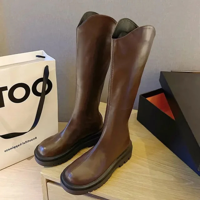 Womens Long-tube Martin Boots Spring-autumn Thick Sole High-tube Knight Non-knee Petite