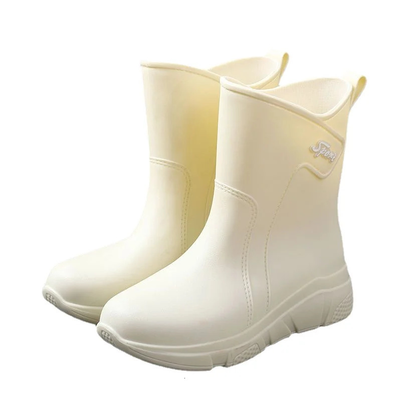 Fashion mid-calf womens rain boots adult rubber boots kitchen waterproof anti-slip cotton warm rain boots for all seasons 240618