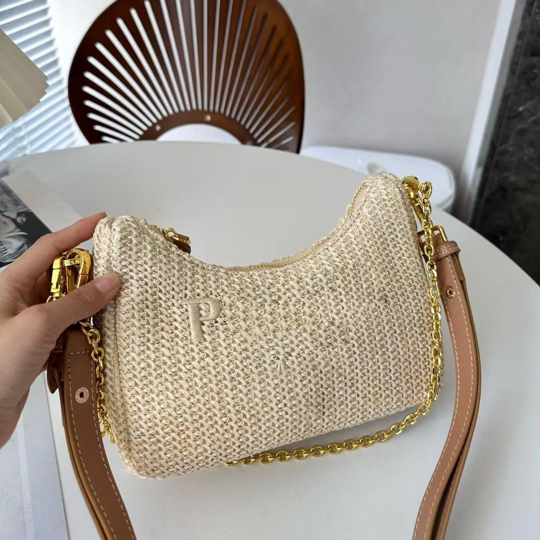 Designer Bags Woven Embroidered Shoulder Re Nylon 2005 Hobos Handbag Tote High Quality Crossbody Straw Underarm Bag Chain Purses 9283