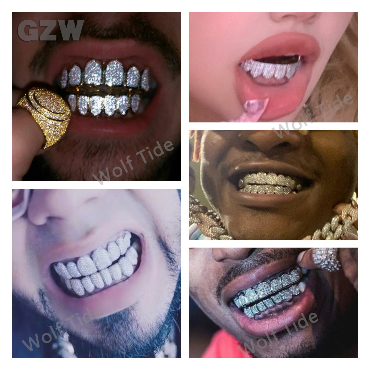 Bling Cubic Zirconia Skull Teeth Fang Grillz 18K Real Gold Punk Hip Hop Full Diamond Grills Brace Tooth Cap Rapper Body Jewelry for Cosplay Halloween 